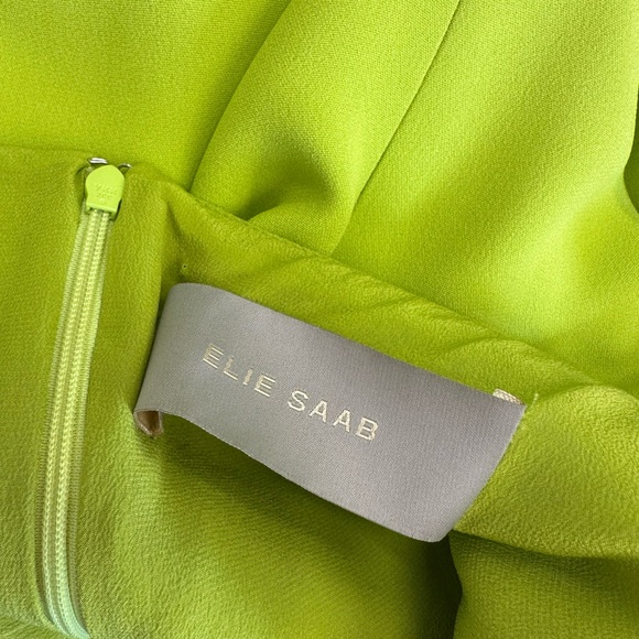 Elie Saab Tubular Choker Halter Crepe Gown Lime Green Color - Picture 11 of 16